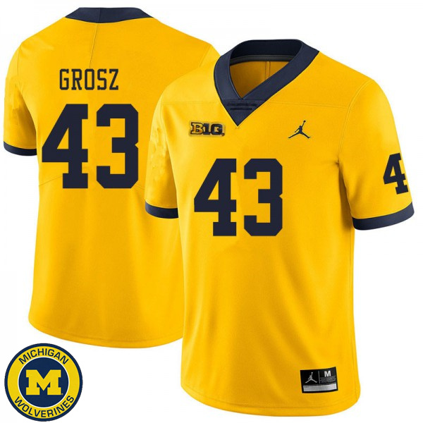 Men Michigan Wolverines #43 Tyler Grosz Yellow Embroidery Jersey